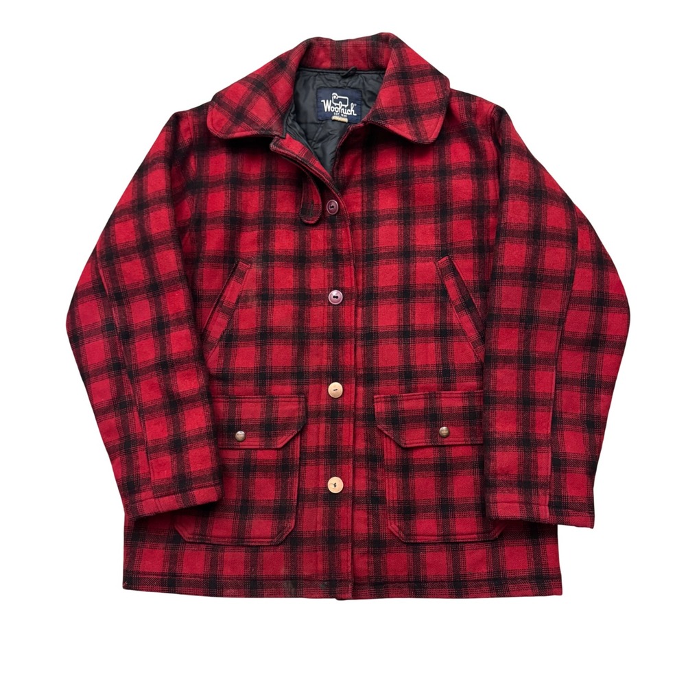 Vintage Woolrich Buffalo Plaid Hunting Wool Jacket Red Black Quilted Made in USA